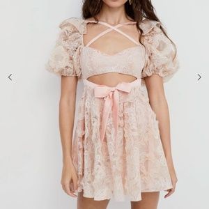 For Love & Lemons Pink Meredith Lace Mini Dress - Size M